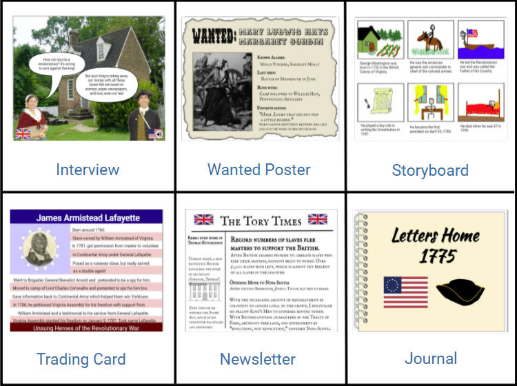 American Revolution project choice board